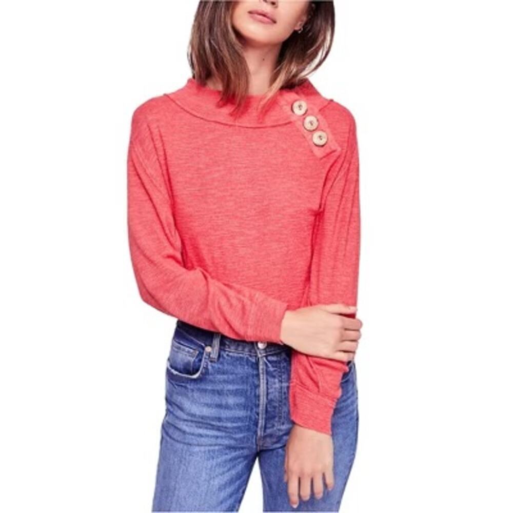 We The Free Free People Coral Button Neck Long Sleeve Top - Size Medium